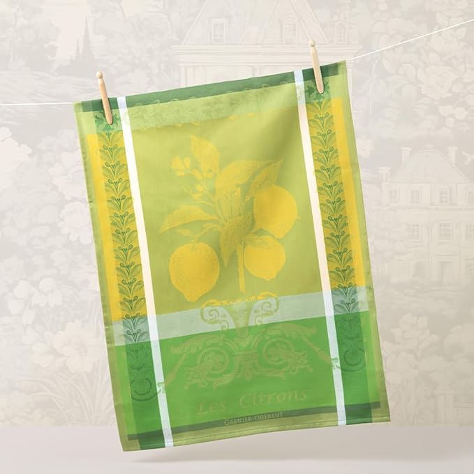 Garnier Thiebaut Citron Zeste (Lemon Zest) French Kitchen Towel 22"x30", Cotton, Jacquard