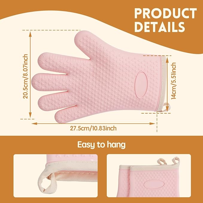 3 Pairs Silicone Oven Mitts Set, Heat Resistant Oven Glove with Soft Cotton Lining, Waterproof Non-Slip Kitchen Mittens for Men Women Grilling Cooking Baking
