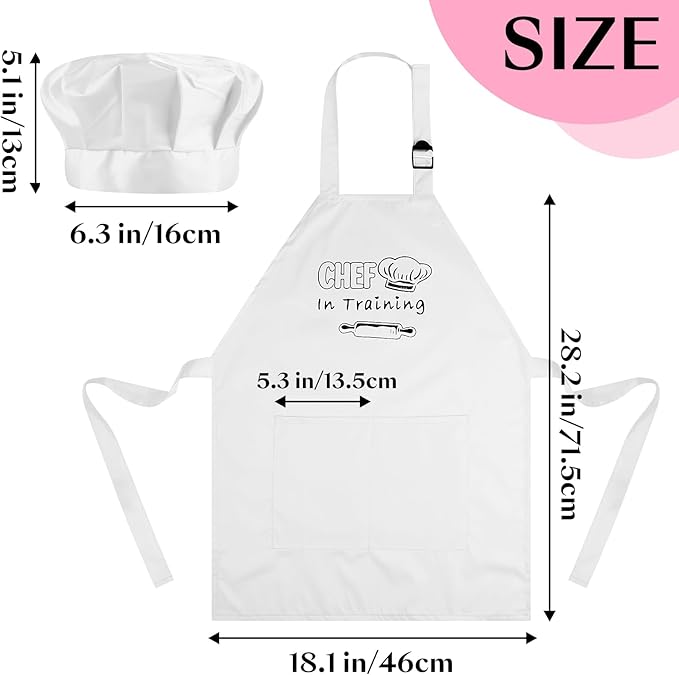 Kids Apron and Chef Hat Set Adjustable Child Aprons with 2 Large Pockets for Girls Boys Cooking Baking Painting Gift