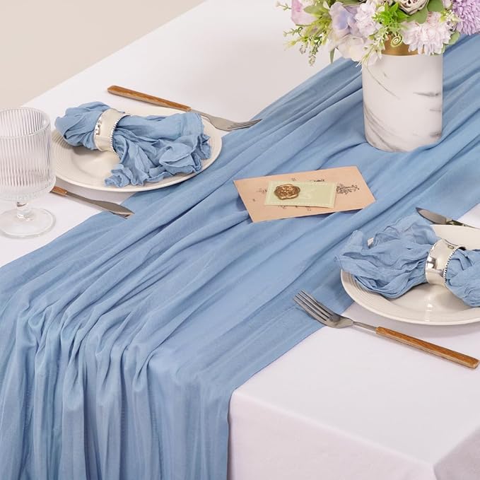 MLMC 60 Pack Cheesecloth Napkins Bulk Dusty Blue Dinner Cloth Napkins 21"x21" Boho Reusable Napkins in Bulk for Wedding Bridal Baby Shower Events Table Decor
