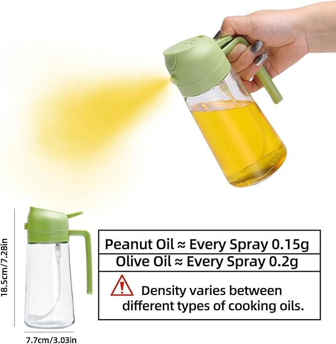 Aovdy 16oz/470ml Glass Olive Oil Sprayer for Cooking - 2 in 1 Olive Oil Dispenser Bottle Spray and Pour for Kitchen Gadgets Cooking Air Fryer Salad BBQ (Green)