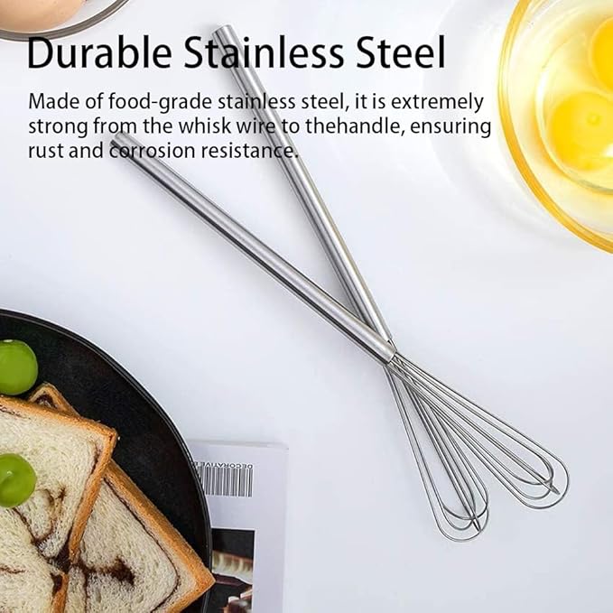 Stainless Steel Mini Whisk, Long-Handle Small Wire Whisk, Kitchen Cookware for Cooking, Whisking, Blending, 10.4inch