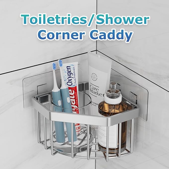 Anjing Kitchen Sink Caddy Corner Sponge Holder Organizer, Stainless Steel Adhesive with 4 Hooks