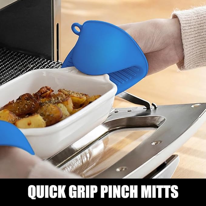 Rorecay 6pcs Oven Mitts and Pot Holders Sets for Kitchen, Extra Long Non-Slip Silicone Oven Gloves Heat Resistant 500 Degrees Potholders Hot Pads for Baking Cooking, Quilted Liner, Lake Blue