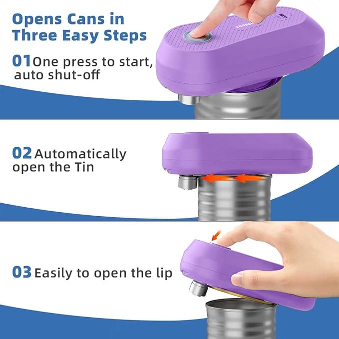 Auto Electric Can Opener, Rechargeable Can Openers for Seniors & Arthritis, One-Touch Automatic Can Opener, Hands-Free, Smooth Edge, Compact, Cordless, Food-Safe Kitchen Gadgets