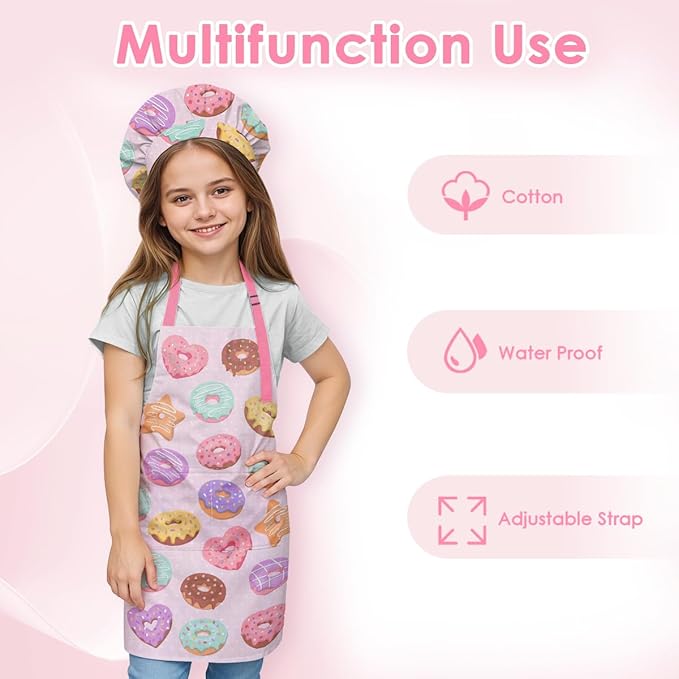 SANDJEST Kids Apron with Chefs Hat Set, Kitchen Apron Gifts