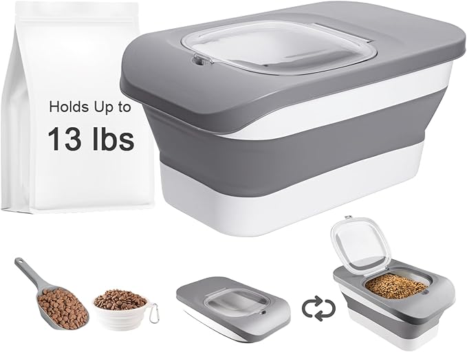 HOYTAMDAR 13 Lbs Dog Food Container, Collapsible Dog Food Storage Container with Airtight Lid, Cat Food Storage container Dry Food for Pets, Rice, Cereal, Silicone Pet Bowl and Dog Food Scoop