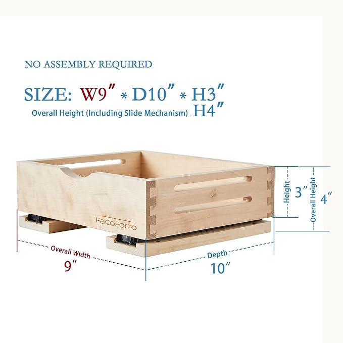 Kitchen Cabinet Organizer, Fully Assembled Drawer Wood Pull Out Tray Drawer Box Cabinet Slide Out Shelve, Wooden Pull-Out Shelf (W9''×D10''×H3'')
