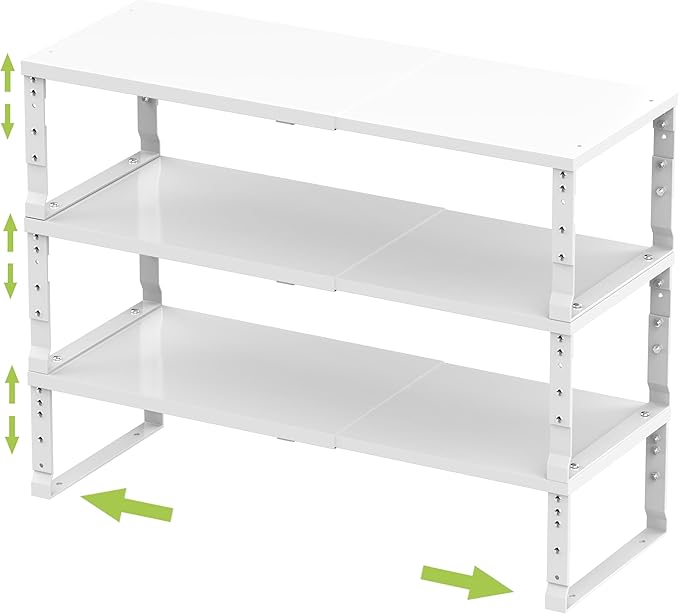 Jojocross Expandable Stackable Spice Rack Organizer for Kitchen Cabinet,Adjustable Counter Shelf, countertop, Pantry,Cupboard,Bathroom,Bedroom(3Packs/White/Medium)