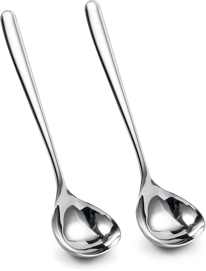 IMEEA 8-Inch Stainless Steel Sauce Ladle with Long Handle, Small Serving Ladle for Gravy, Dressing & Toppings, Set of 2