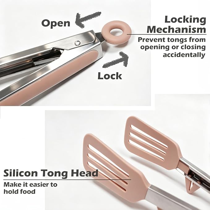 Tongs for Cooking, 12" Kitchen Tongs with Silicone Tips, Food Grade Serving Tongs Set of 3, Pink