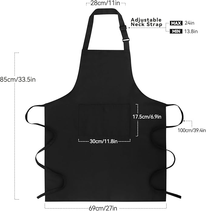 Large Chef Apron for Men and Women, Cooking Kitchen Aprons with 2 Large Pockets Water Oil Resistant