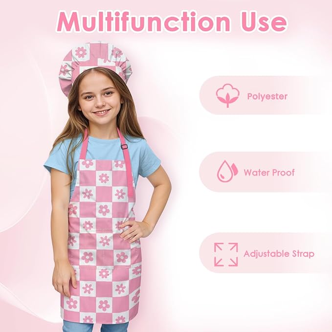 SANDJEST Kids Apron with Chefs Hat Set, Kitchen Apron Gifts
