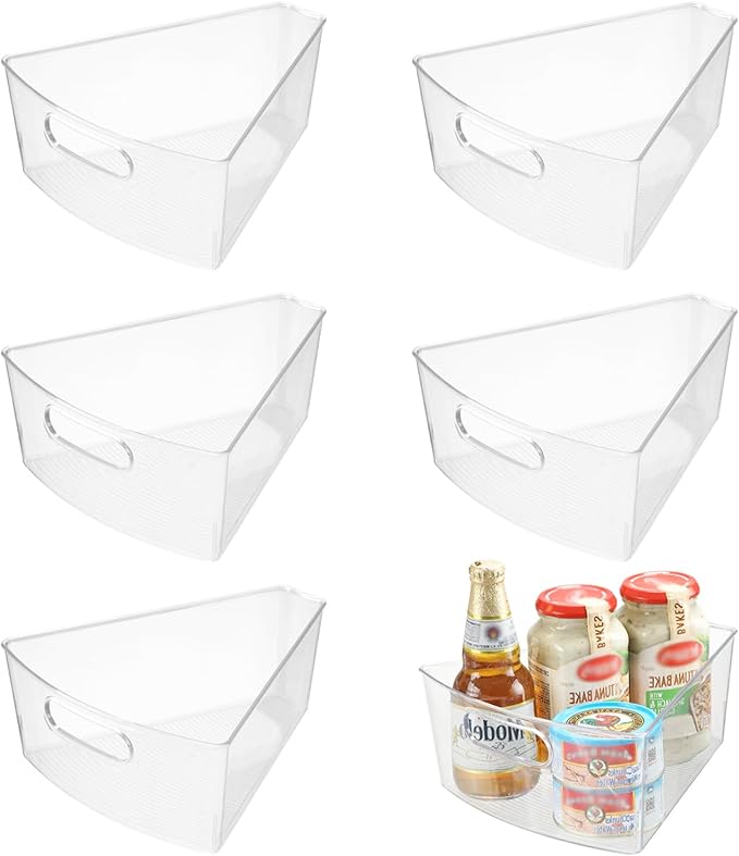 Lazy Susan Organizer Bins,10.2”x 9.4”x 4”, 26" Diameter Clear Durable Kitchen Cabinet Storage Bin Set with Handle, Food Safe, Non-Slip Pads, BPA Free
