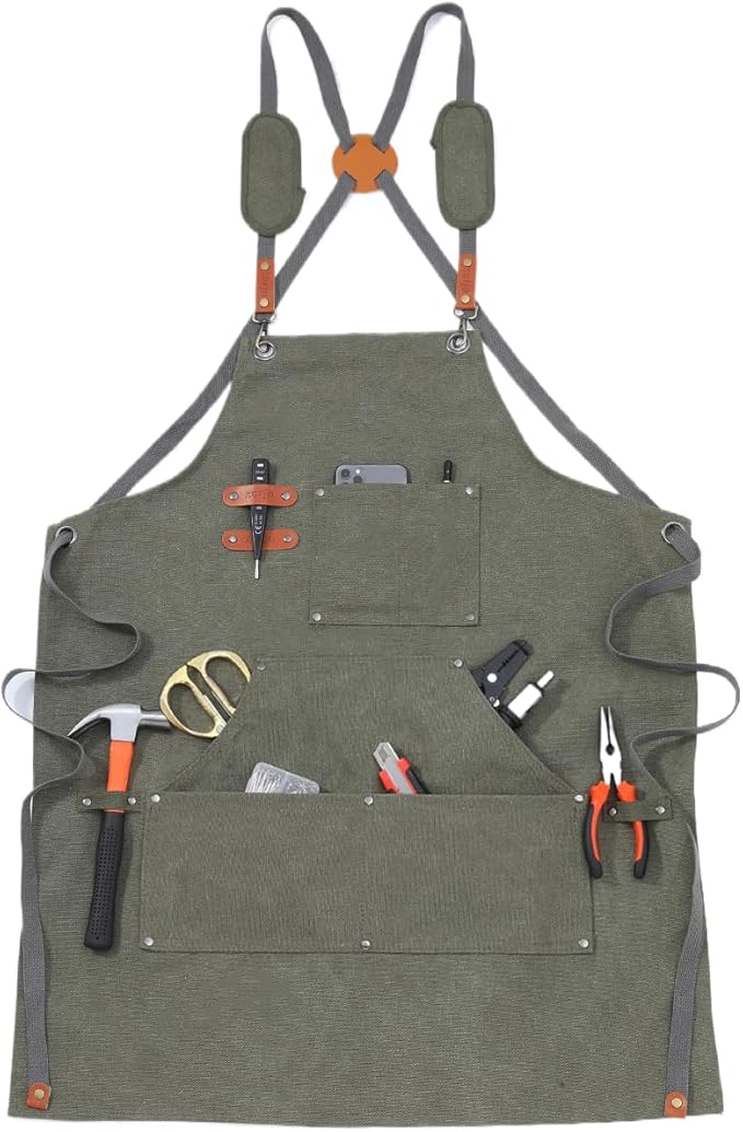 Chef Apron-Cross Back Apron for Men Women with Adjustable Straps and Large Pockets,Canvas