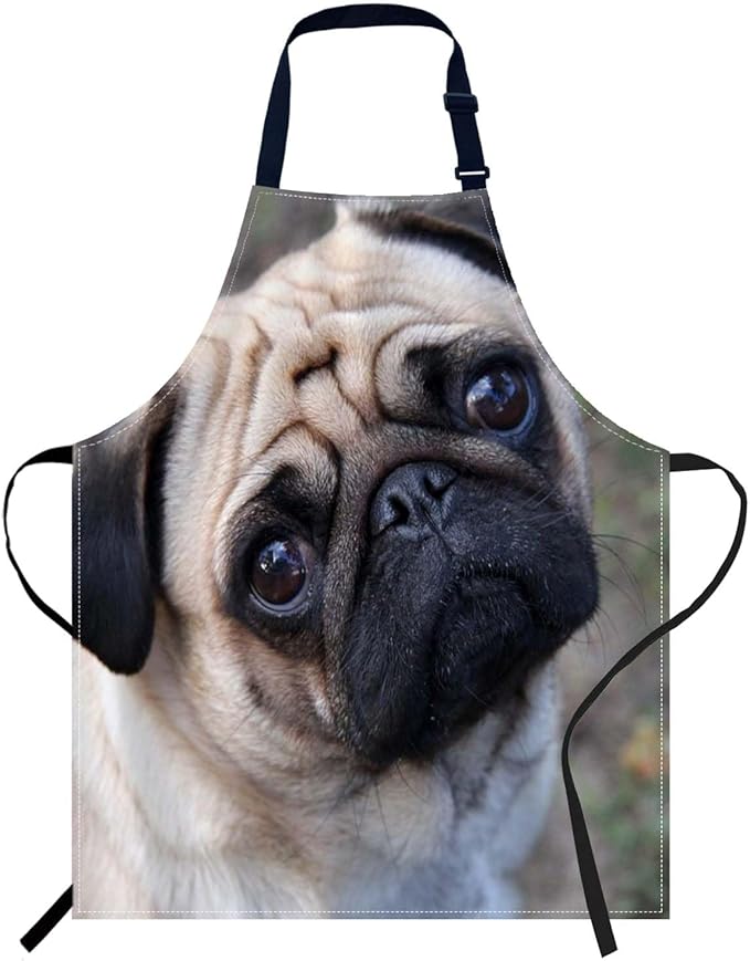 oFloral Pug Dog Apron Adjustable Bib Chef Aprons Cooking Apron Unisex Women Men Aprons Perfect for Home Kitchen, Baking, Gardening, Restaurant, Coffee house BBQ