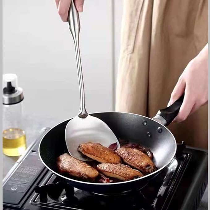 Solid Turner Spatula Stainless Steel Serving Utensils Cooking Tool For Egg Fish Steak Heat Proof Hollow Handle Easy to Clean 14.76 Inches