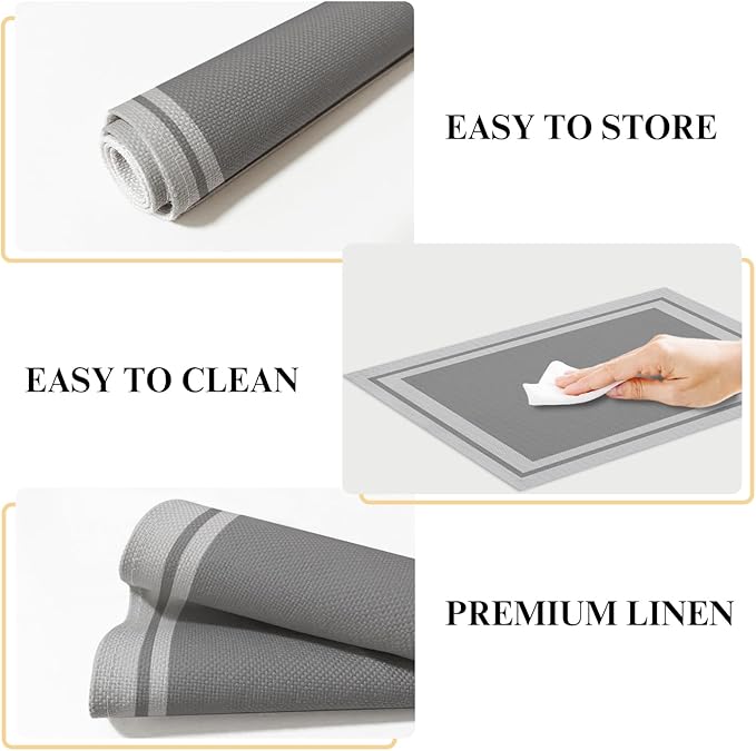 Gray Cotton Linen Placemats Set of 4, 12x18 Table Mat for Family Dinners Wedding Parties Restaurant Kitchen Decoration, Waterproof Washable Heat Resistant Place Mats -a22