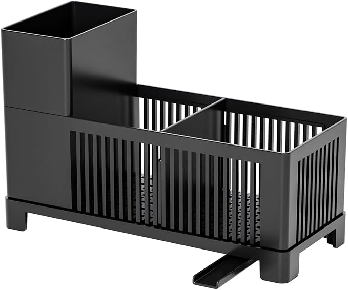 Rustproof Kitchen Sink Organizer for Countertop,Multifunctional Sink Organizer Caddy & Organization,Scrub Brush and Sponge Holder,Plastic Sink Storage Rack,Sponge Drain Rack,Dish Soap Dispenser,Black