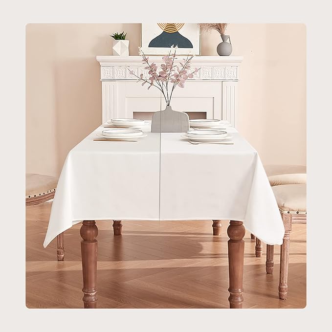 BALCONY & FALCON Rectangle Table Cloth Waterproof Tablecloth Fuzzy Linen and Satin Double-Sided Usable Table Cover for Dining, Kitchen, Cafe, Parties and Outdoor Use (White 55x95)
