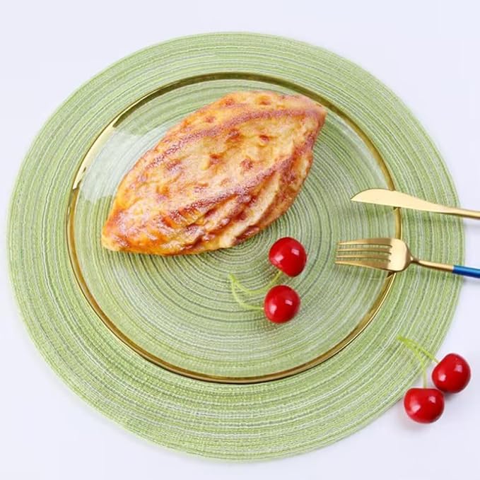15 Inches Round Braided Placemats Set of 4, Washable Heat Resistant Cotton Polyester Circle Place Mats for Dining Table, Hot Pads for Kitchen, Trivets for Hot Dishes, Pots and Pans (Green,4)
