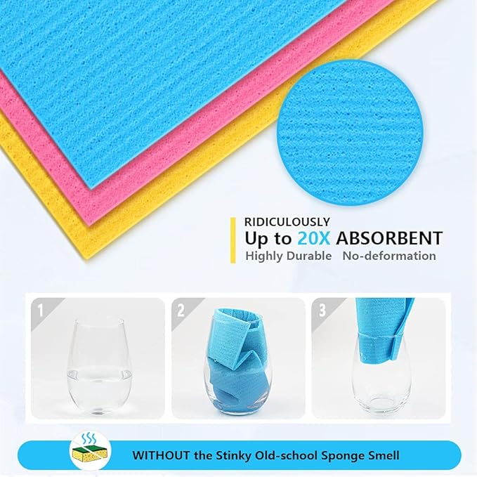 AIDEA Swedish Dish Cloth, 10PK, Swedish Dishcloths for Kitchen, Reusable Paper Towels Washable, Sponge Cloths Kitchen, Absorbent Dish Rags, Dish Towels Cloth, 7"x6"