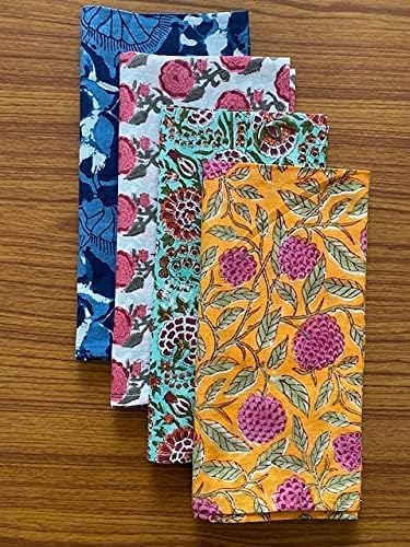 Ridhi Napkin, Kitchen Towels, Table Decor, Table Linen, Cotton Napkins, Cloth Napkins, Set of 4, Size 50"x 50" inch , Block Print Lunch, Dinner Napkins