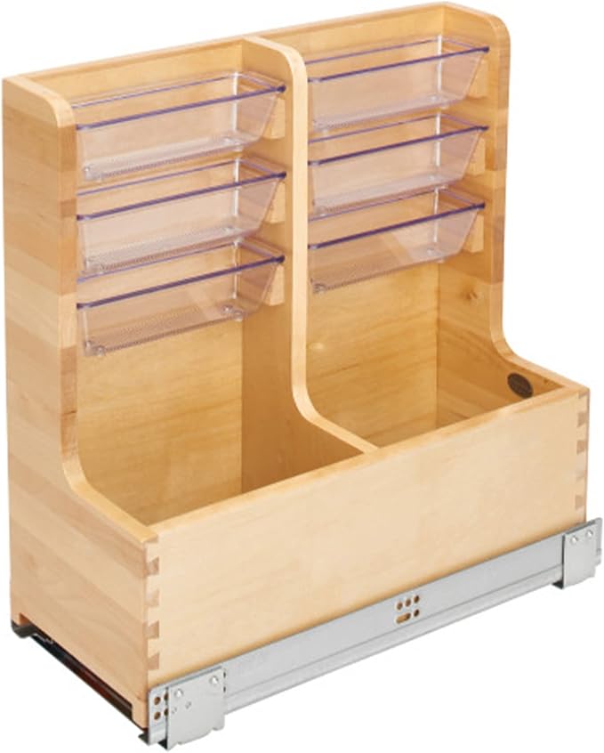 Rev-A-Shelf 30" Wood Vanity Sink Pull Out Organizer Cabinet Storage with Soft-Close for Kitchen or Bathroom, Maple Wood, 441-15VSBSC-1