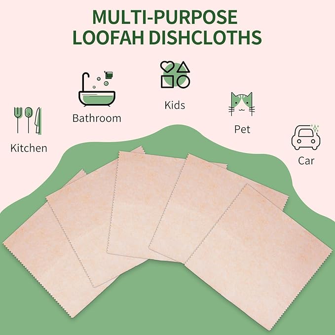 5 Pack Swedish Dishcloths for Kitchen, 100% Compostable Loofah & Plant Fiber Swedish Dish Cloths, Reusable Cleaning Cloths, Super Absorbent, Non-Stick Oil, Fast Dry(7.87x7.87in)