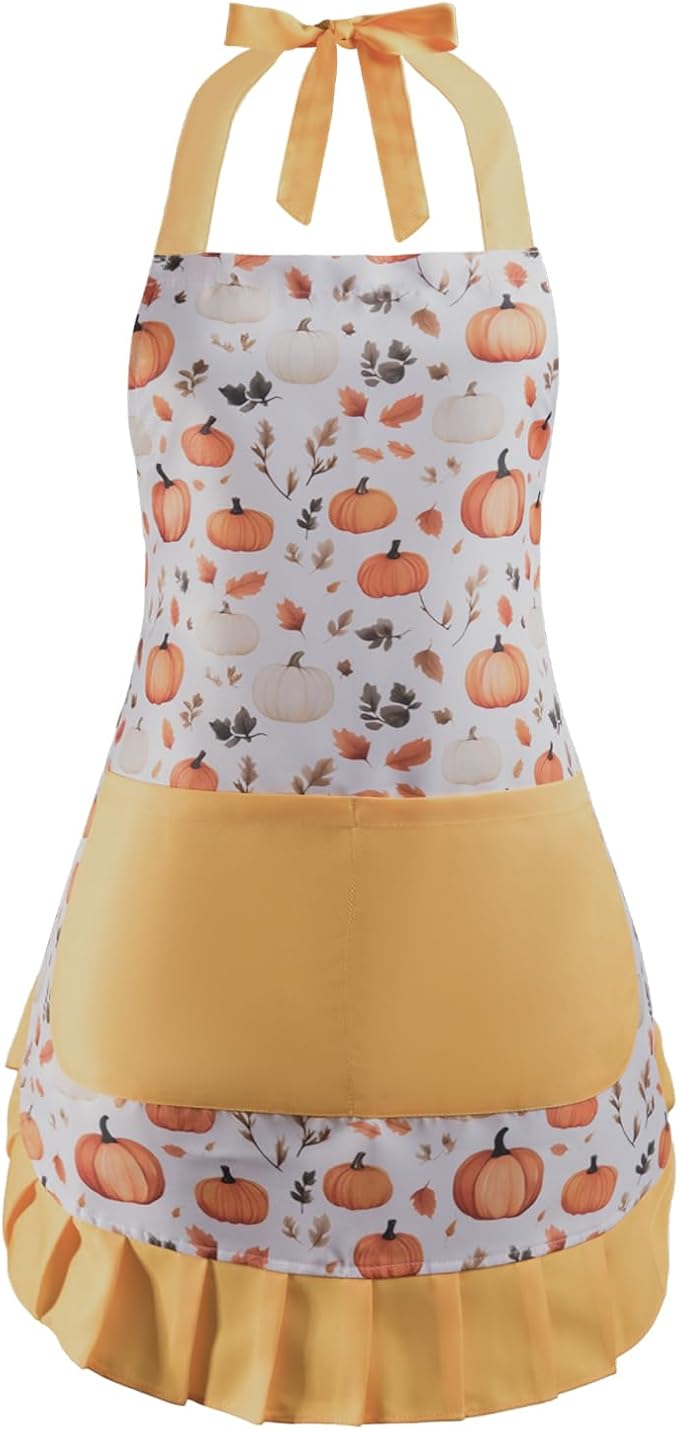 Vintage Floral Apron for Women with Functional Pockets Adjustable Neck Strap for Cooking Baking Mother's Gift