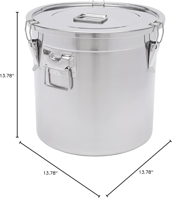 8.7Gal Stainless Steel Canister with Airtight Lid 40-50Lbs Flour Storage Containers for Kitchen Metal Rice Bucket Coffee Canister Dog Food Container Milk Can w/Handles & Sealing Buckles (33L)