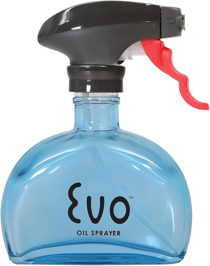 Evo Glass Oil Sprayer, Non-Aerosol For Olive Oil, Cooking Oils And Vinegars, Blue, 6-Ounce Capacity, For Grilling, Roasting, Air Frying, Baking And Salad Prep