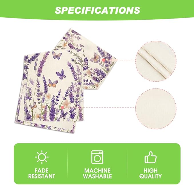 Artoid Mode Purple Lavender Floral Butterflies Spring Table Runner, Seasonal Summer Kitchen Dining Table Decoration for Home Party Decor 13x60 Inch