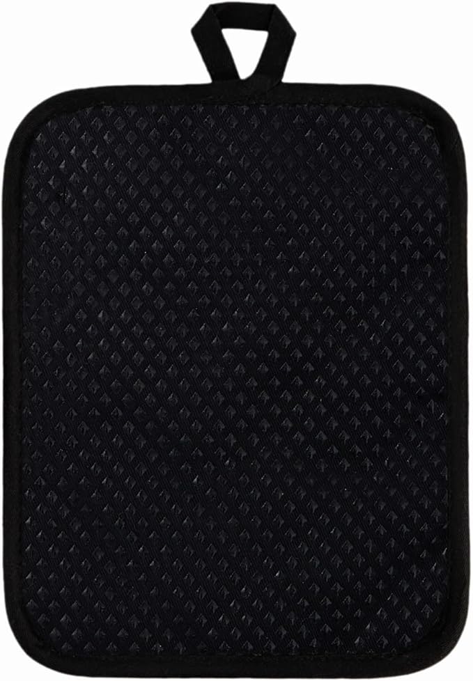 Kitchen Everyday Basic Pot Holder Heat Resistant Coaster Soft Silicone Water Resistant Pot Holder Set Oven Mitts with Pocket, 2 Piece Set, 7"x9" (Black)