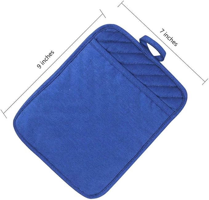 Anyi Pot Holders for Kitchen Heat Resistant, Cotton Hot Pads for Counter Table, Blue Kitchen Pot Holders with Pocket