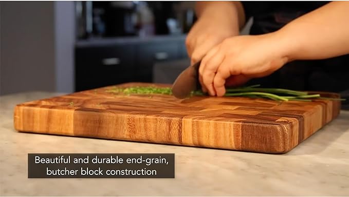 Ironwood Gourmet Large End Grain Prep Station Acacia Wood Cutting Board, 14 x 20-Inch, Brown