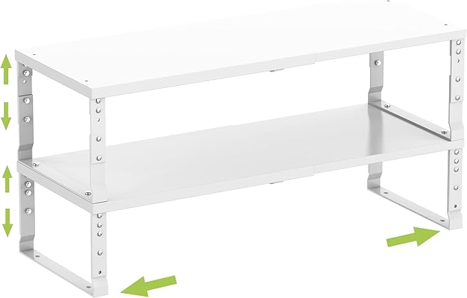 Jojocross Expandable Cabinet Shelf Organizer Storage Spice Rack Shelves for Kitchen Stackable Adjustable Pantry Cupboard Bathroom Countertop Desktop(2Packs/White/Medium)
