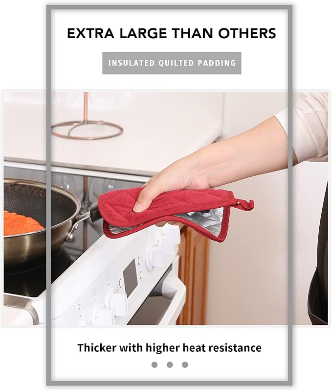 Joyhalo 4 Pack Pot Holders for Kitchen,Cotton Oven Holder with Great Heat Resistance,Non Slip Hot Pads for Kitchen Clearance,Dark Red