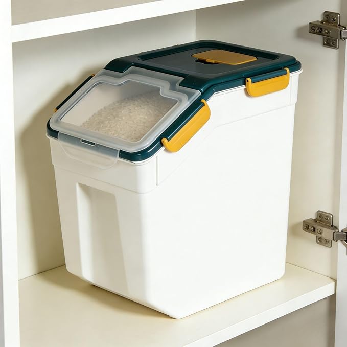Saim Flour Storage Container Bin 25lbs (2 Pack), BPA Free Rice & Food Dispenser with Lid, Measuring Cup & Scoop - Kitchen Pantry Organizer for Grain, Cereal, Dog Food, Baking Supplies - Dark Blue