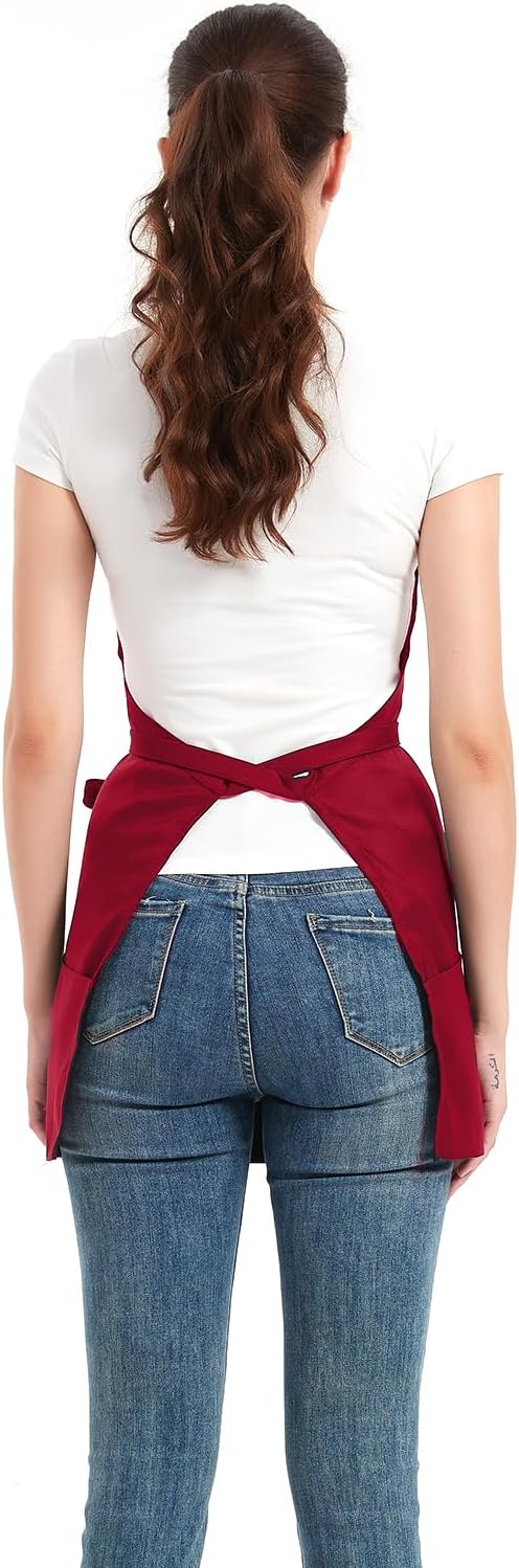 Short Aprons for Women with 3 Pockets，Waterproof Chef Apron for Cooking, Men Kitchen Apron for Grilling Bbq
