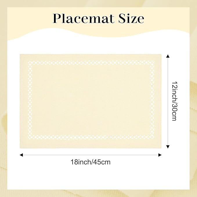 Linen Cloth Placemats Set of 4, HADEEONG 12 x 18 Inch Hollow Edge Place Mats Washable Heat Resistant Placemats Cloth Table Mats for Dining Table Home Decor (Beige, 4)