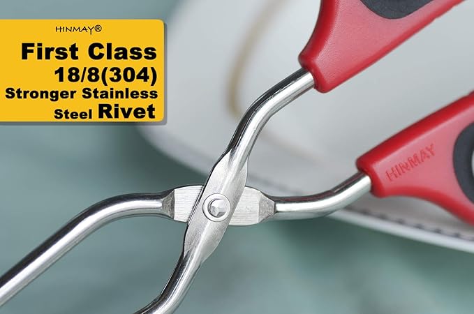HINMAY Stainless Steel Scissor Tongs with Comfort-Grip Handle 10-Inch