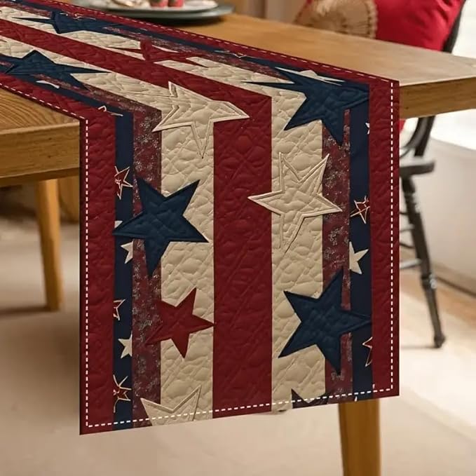 Independence Day Table Runner Red Patriotic 13x72 Inch , Linen 4th of July Table Decoration ,Red White and Blue Patriotic Table Runners for Holiday Decor Dinging ,Party ,Kitchen