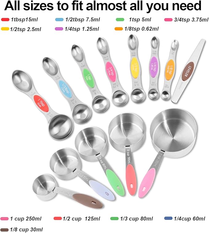 EDELIN Measuring Cups and Magnetic Measuring Spoons Set, Stainless Steel 5 Cups and 7 Spoons (Multi-colour)