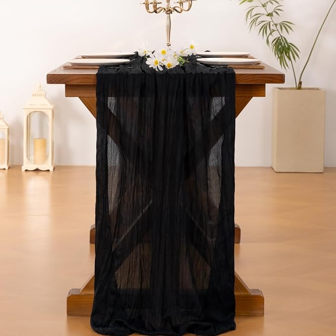 Socomi Black Table Runner Boho Rustic Gauze Easter Spring 120 inch 10FT Cheese Cloth Runner for Wedding Party Baby Shower Birthday Home Decor Holiday Decorations