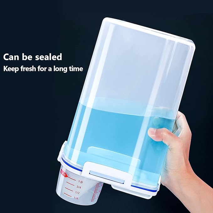 2 Pcs 5.5 LB Rice Storage Container, Airtight Cereal Flour Dispenser with Pouring Spout & Measuring Cup, Kitchen Plastic Clear Dry Food Storage Bin for Grain Oatmeal Snacks Pet Dog Food