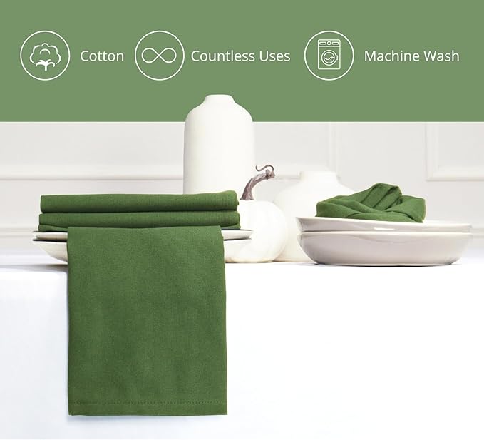 PurpleEssences Set of 12 Cloth Dinner Napkins 100% Cotton 18x18 Inch - Soft Durable Washable - Ideal for Farmhouse Party Spring Easter Summer - Perfect Everyday Use Table Linen - Sage Green