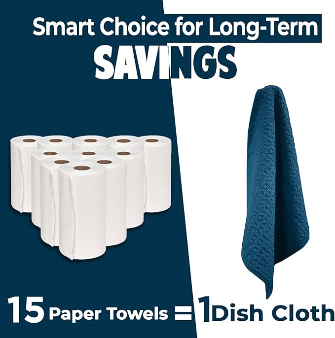 DAN RIVER Premium Dish Cloth 100% Cotton 12 X 12 Inches |Pack of 8|-Ultra Soft Tea Towels-Highly Absorbent Kitchen Rags-Terry Dishcloth for Kitchen and Household Cleaning |Blue Opal|