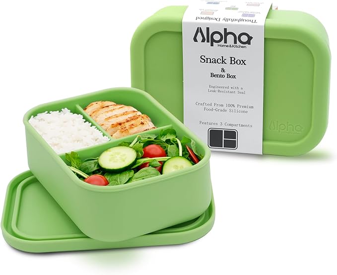 3 Compartment Silicone Bento Box for Kids – BPA Free Snack Container, Leak-Resistant School Lunch Box, Small Portions, Easy to Clean, Dishwasher Safe