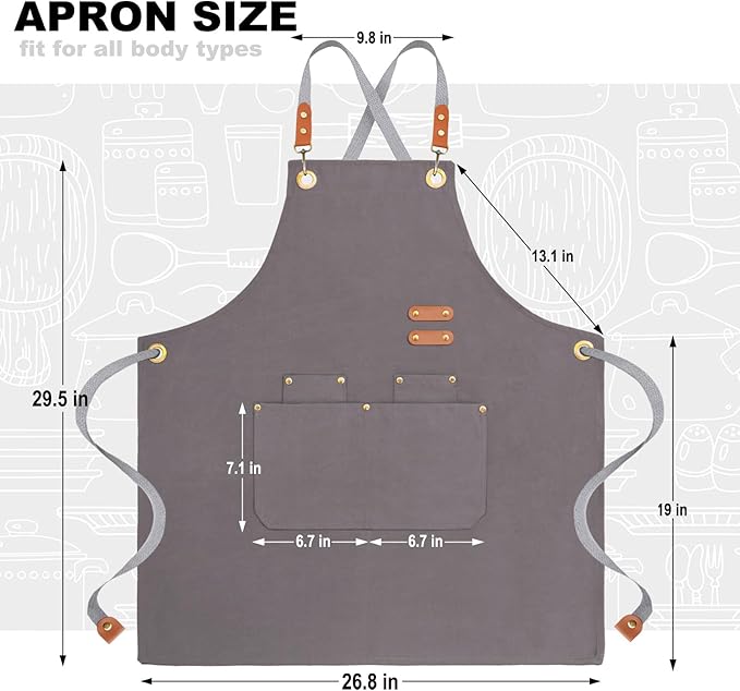 BeLuyi chef apron bib tool apron for man woman cross back straps with 4 pockets for kitchen cooking gardening baking working